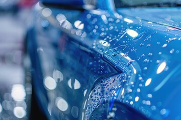 Wall Mural - Close-up of a shiny blue car, perfect for automotive industry promotions