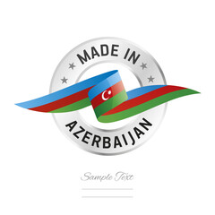 Wall Mural - Made in Azerbaijan. Azerbaijan flag ribbon with circle silver ring seal stamp icon. Azerbaijan sign label vector isolated on white background