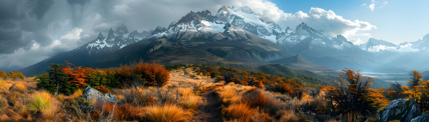 Wall Mural - Discover Unseen Mountain Trails in Chile: Breathtaking Views and Remote Beauty Await on Rugged Terrain   Photo Realistic Adventure Concept