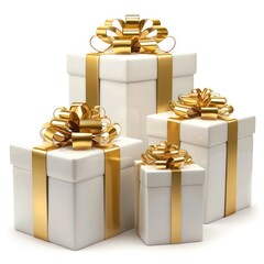 white gift boxes with a gold bow on a white background