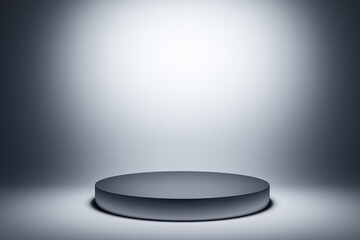Poster - Sleek abstract background with a dark blue gradient and central spotlight, perfect for product showcases. 3D Rendering