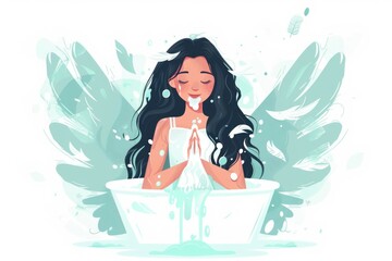 Woman sitting in bathtub with eyes closed, suitable for health and relaxation concepts