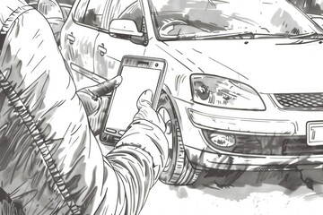 Poster - Simple drawing of a person using a cell phone. Suitable for technology concepts