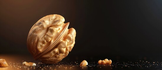 Poster - walnut wallpaper isolated on gradient black and brown background with some golden tones

