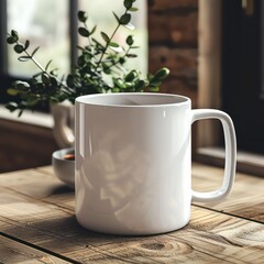 coffee mug mock in blank white over a table