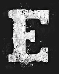 e capital letter in white distressed grunge on a black background

