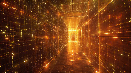 Poster - A quantum computer chamber filled with glowing qubits, casting an ethereal light across the room. 32K.