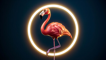 cool glowing flamingo with sunglass on the neon glowing background,  AI Generative