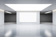 © Who is Danny - Empty white canvas on a wall in a bright gallery space with minimalist design, concept of modern art exhibition. 3D Rendering