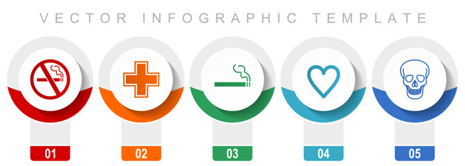 Poster - Health icon set, miscellaneous vector icons such as no smoking, cross, cigarette, heart and skull, modern design infographic template, web buttons in 5 color options
