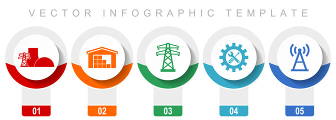 Aufkleber - Power and energy icon set, miscellaneous vector icons such as power plant, warehouse, powerline, service and antenna, modern design infographic template, web buttons in 5 color options