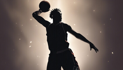 Wall Mural - Silhouette of an NBA star. The background is dark and the spotlight is on, dijital art.