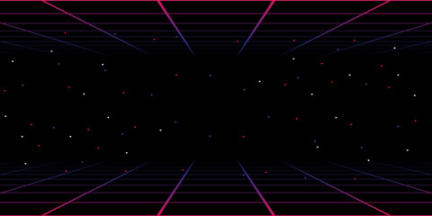 Poster - Pixel art background.8 bit game.retro game. for game assets in vector illustrations.Retro Futurism Sci-Fi Background. glowing neon grid.and stars from vintage arcade comp	