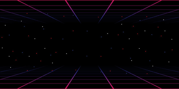 Pixel art background.8 bit game.retro game. for game assets in vector illustrations.Retro Futurism Sci-Fi Background. glowing neon grid.and stars from vintage arcade comp	