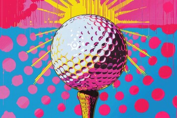 Wall Mural - A painting of a golf ball on a tee. Suitable for sports and leisure concepts