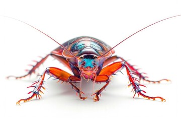 Poster - Close up of a colorful insect on a white surface. Suitable for educational materials