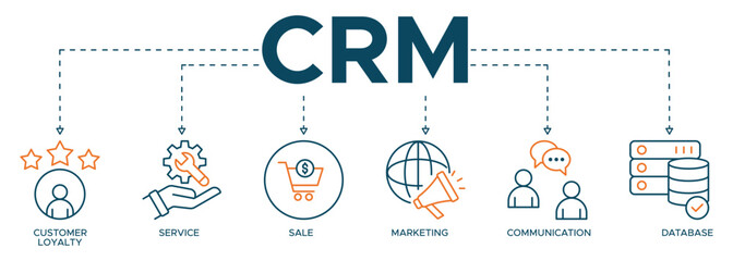 Fototapete - CRM banner web icon illustration concept for customer relationship management with icon of customer loyalty, service, sale, marketing, communication, and database