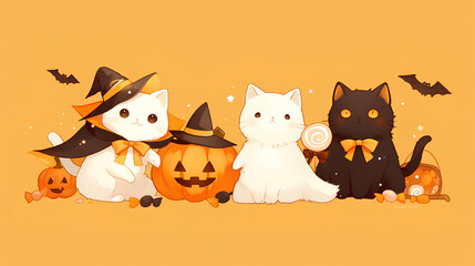 Sticker - cats in halloween uniforms halloween theme. cute kawaii