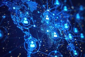 Poster - A group of people surrounded by connected lines and dots. Ideal for technology and networking concepts