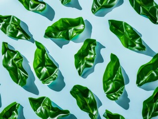 Aufkleber - Bright and Cheerful Pattern of Green Kelp Chips on Light Blue Background in Daylight, Evoking Freshness and Health