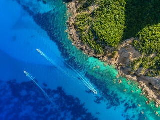 Wall Mural - drone view of the sea coast. rocky shore and sea water. vacation and travel. summer seascape. aerial