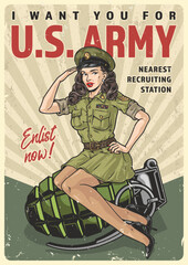 Wall Mural - US army vintage flyer colorful