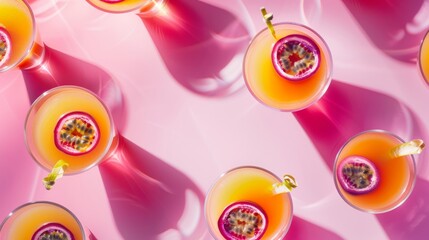 Poster - Festive Summer Day Concept with Vibrant Star Martini Cocktails on Pastel Pink Background