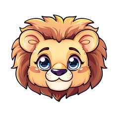 cartoon illustration of cute lion head on transparent background