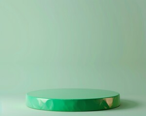 Poster - Modern Minimalist Pastel Green Podium on Textured Background for Product Display in Soft Ambient Light
