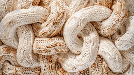 Poster - Intricate Aerial View of Symmetrical Cream Crochet Pillows Highlighting Geometric Textures and Patterns
