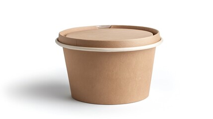 Aufkleber - Front view of brown disposable paper bowl with plastic lid isolated on white : Generative AI