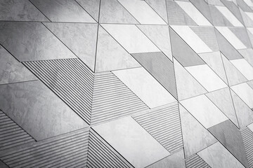 Poster - An abstract geometric pattern with varying textured triangles, modern and monochromatic, against a plain background, concept of minimalism. 3D Rendering