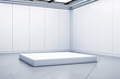 © Who is Danny - A modern empty room with a white pedestal on a gray floor, minimalist interior, concept of a gallery space for display. 3D Rendering
