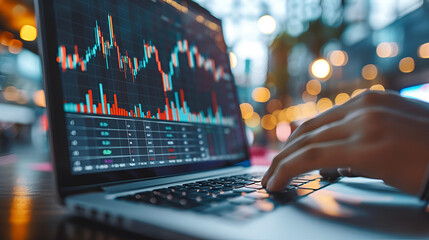 Wall Mural - A finance trade manager examines an indication of the stock market.