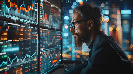 Wall Mural - A finance trade manager examines an indication of the stock market.