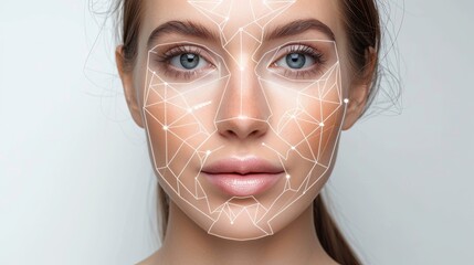 Leinwandbilder - A womans face is highlighted with graphic contouring lines, showcasing potential cosmetic enhancement areas. Generative AI