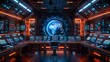 © DARIKA - Sci-fi technology background image, Advanced control room with a central command console Illustration image,