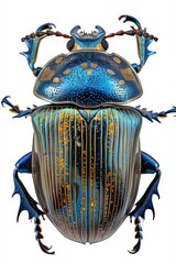 Poster - A vibrant blue and gold beetle on a clean white background. Perfect for educational materials or nature-themed designs