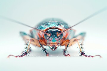 Poster - Close up of a colorful insect on a white surface. Suitable for educational materials
