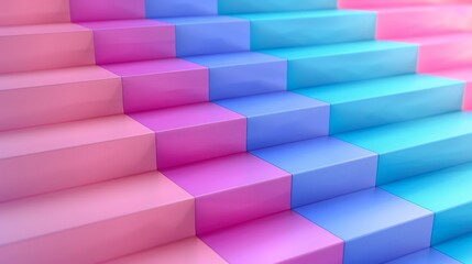 Aufkleber - A colorful staircase with pink, blue, and purple steps