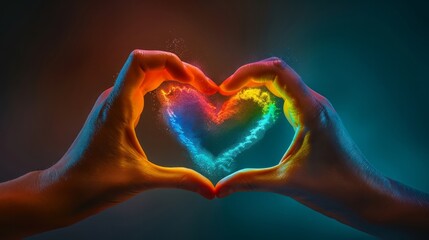 Poster - A colorful heart made of two hands