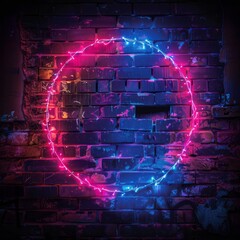 Poster - A neon colored circle is displayed on a brick wall