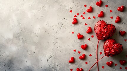 Poster - A grey background with a red heart and a red heart with a red heart on top of it