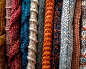 Poster - Diverse Knitting Patterns and Textures Close-Up - Creative Knitwear Design Themes in a Swatch Book