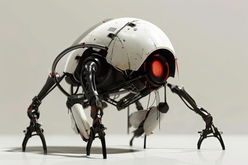 Poster - A robot with a red light shining on its face, showcasing a futuristic and advanced technology in a minimalistic style