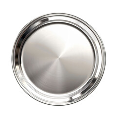 Round stainless steel tray polished finish die cut PNG style isolated on white and transparent background