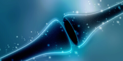 Wall Mural - 3d rendering synapse and neuron cells sending electrical chemical signals