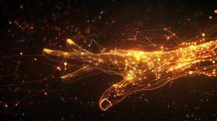Wall Mural - Abstract glowing hand with digital particles and network connections..