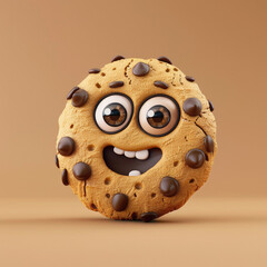 Sticker - Cute Cartoon Chocolate Chip Cookie Food Character with Big Eyes