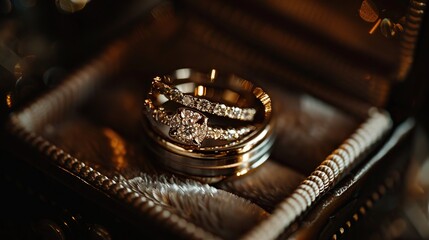 Wall Mural - A close up of two wedding rings in a ring box.